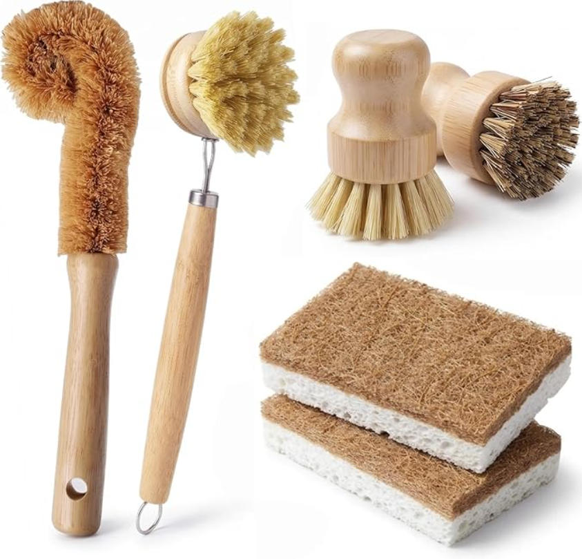 Substrate Coconut Fiber - 6-teiliges Bambus-Geschirrbürsten-Set - Küchenreinigungsset mit 4
